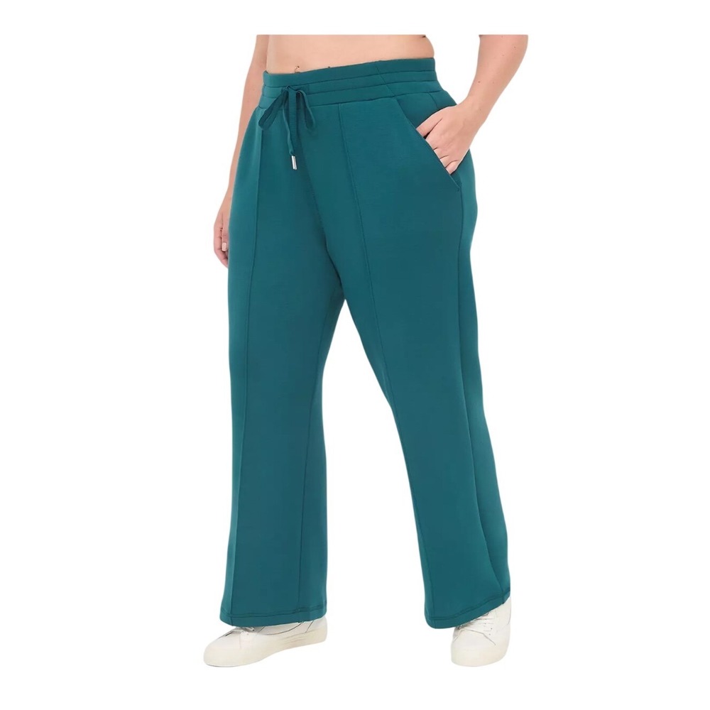 Lane Bryant LIVI Relaxed Straight Pintuck Sweatpants Teal Blue High Rise 18/20